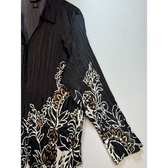 Lane Bryant Button Front Blouse Womens 26/28 Black Floral Top Flared Sleeves Y2K - Picture 6 of 11